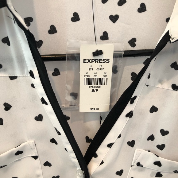Express White Black Button Up Shirt Sz Small - Picture 2 of 7